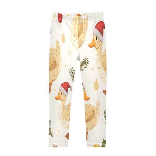 Toddler Girls Leggings Printed Yoga Pants Leggings Duck Wearing Christmas Hat for Kids