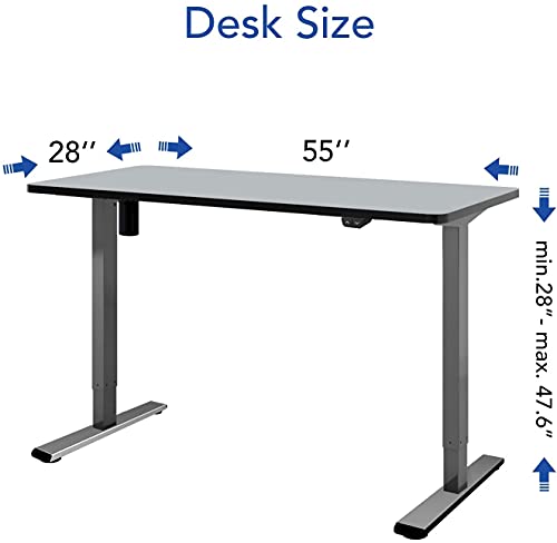 Flexispot Ec1 Electric Stand Up Desk 55X28 Inches Whole-Piece Desk Board Home Office Computer Standing Table Height Adjustable Desk (Gray Frame + 55" Black Top) #TOP3