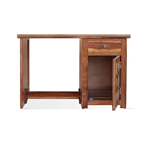 Image of Sheesham Wood Reading Writing Study Table with 1 Drawer & 1 Shleve for Study Room Hall Home | Wooden Computer Laptop Work Station Desk for Library Office Desk Natural Honey Finish