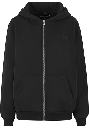 Miss Tee Peace Sign EMB Fluffy Zip Hoody Black, XL