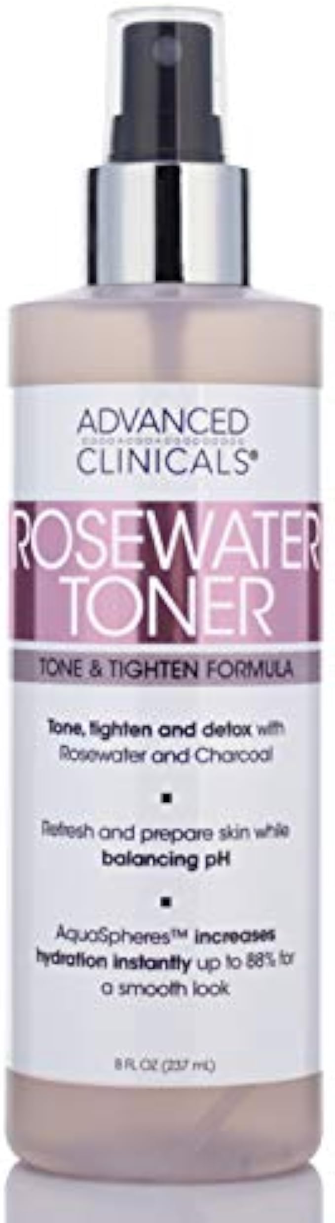 Advanced Clinicals Collagen + Rosewater Facial Mist Toner W/Charcoal & Aloe Vera. Alcohol-Free PH Balancing Formula Detoxifies & Hydrates Skin Improving Overall Skin Tone, Calming Face Mist, 8 Fl Oz