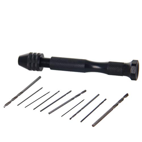 Utoolmart - Set di utensili manuali in lega di alluminio con 1 mandrino a tre mascelle e morsa esagonale e 10 punte elicoidali per lavori manuali delicati