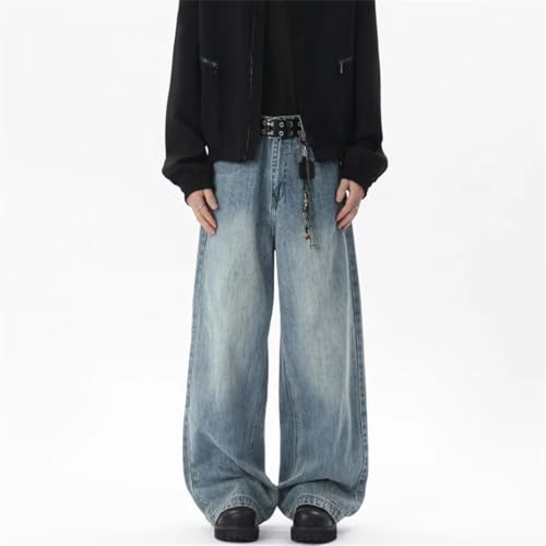 Men's Summer Wide Leg Bamboo Stripe Jeans Lightweight Curved-Knife Design Breathable Denim2