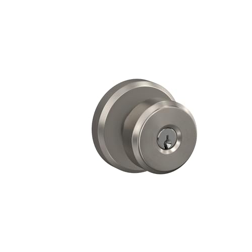 Image of SCHLAGE F51A BWE 619 GSN Bowery Knob with Greyson Trim Keyed Entry Lock, Satin Nickel