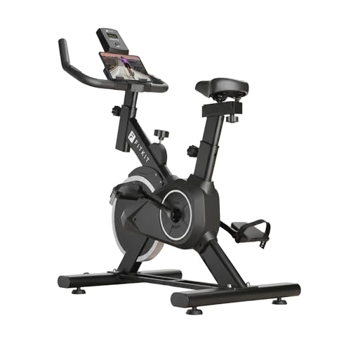 Image of Fitkit by Cult FK8001 Spin Bike with 8Kg Flywheel, LCD display, Adjustable Brake Pad Resistance with Belt Drive System for Fitness at Home Workouts | Max Weight : 130 kg (Black)