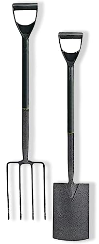 rightclick Heavy Duty Spade And Fork Set For Gardening, Border Spade & Gardening Fork, Carbon Steel Digging Spade & Garden Fork With Tilted Plastic D-Grip_ 102x 18 cm