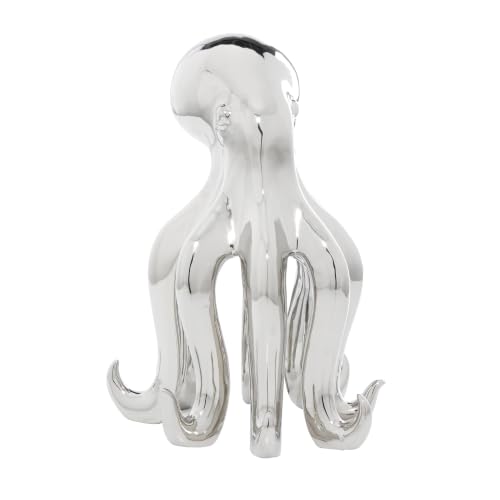 Image of Deco 79 Porcelain Ceramic Octopus Decorative Sculpture Tall Home Decor Statue with Long Tentacles, Accent Figurine 11 inch x 12 inch x 17 inch, Silver