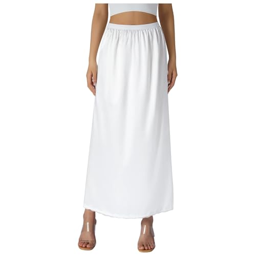 Générique Jupon Femme Longue Fond de Jupe Femmes Léger Jupe sous Robe Taille élastique Confortable Jupon pour Femme S-XXL Blanc Uni Classic
