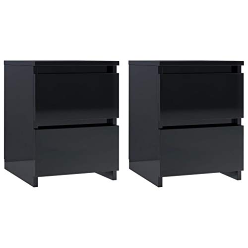 vidaXL 2X Tables de Chevet Table de Nuit Armoire de Chevet avec 2 Tiroirs Table de Canapé Salon Chambre à Coucher Maison Noir Brillant 30x30x40 cm Aggloméré