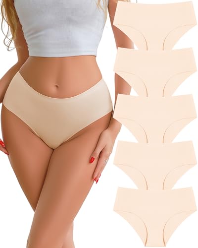 Image of UNDER THE SEA Seamless Underwear for Women Plus Size Mid Rise Lingerie Brief Sexy No Show Panties Womens Cheeky 5 Pack XS-3XL
