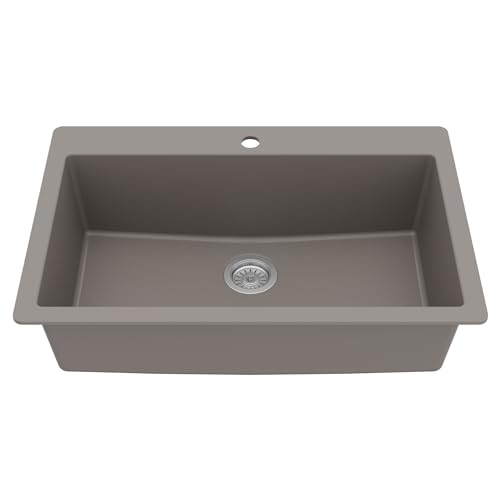 Karran QT-812 Top Mount 33 in. Large Single Bowl Quartz Kitchen Sink in Concrete