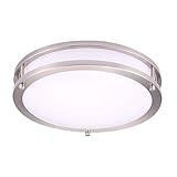 OSTWIN 12-inch Small size LED Ceiling Light Fixture Flush Mount, Dimmable, Round 15 Watt (75W Repl) 3000K Warm White, 1050 Lm, Nickel Finish with Acrylic shade UL and ENERGY STAR listed