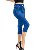  Onsoyours Femme 3/4 Pantalons Capri avec Un Look Denim Taille Basse Femmes Capri Taille Haute Fleur Brodé Pantalon Jeans Leggings à Grandes Tailles A Bleu M