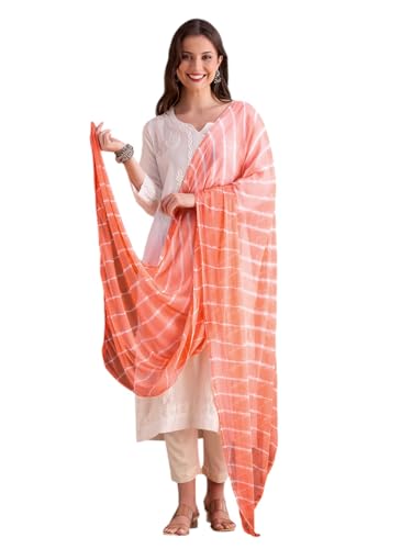 Image of DUPATTA BAZAAR Women's Leharia Dupatta with Pom Pom Lace