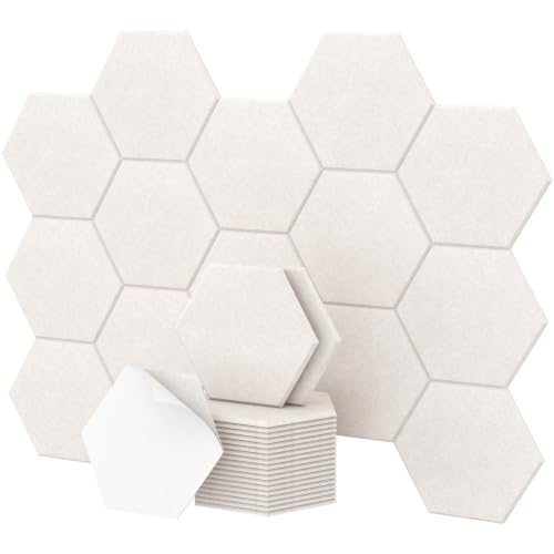 Image of 36 Pack High Density Hexagon Acoustic Panels, TONOR 12 inchx 10 inchx 0.4 inch Soundproof Wall Panels, Sound Absorbing Panels for Interior Wall Decor, Peel and Stick Modern for Studio, Office, Home, Beige