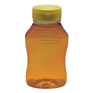 Mann Lake Hourglass Embossed Honey Jars, Plastic Honey Container, Easy Honey Dispensing, Yellow Flip-Top Lids Included, Honey Storage, 24-Pack, 8 oz