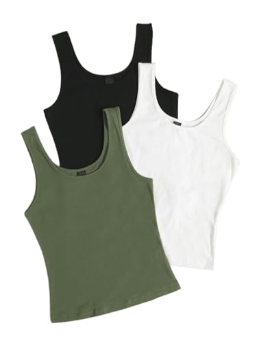 Image of Women's 1x1 Rib Cotton Stretch Tank Top Sleeveless Basic Vest Pack of 3