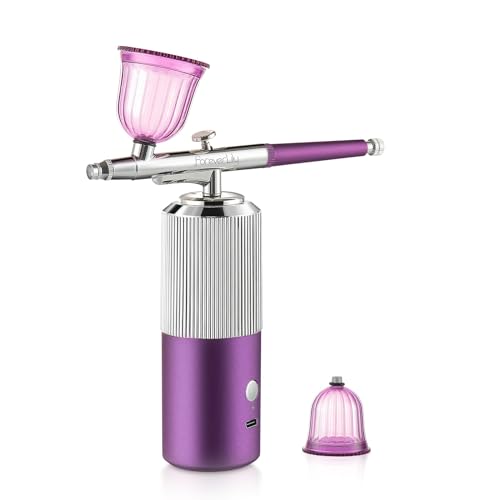 Kit de Aerógrafo Inalámbrico Púrpura con Compresor, Mini Kit de Compresor de Aerógrafo Portátil, Compresor de Aerógrafo para Maquillaje,Arte de Uñas, Pastel, Pintura de cara y Pintura de Modelos