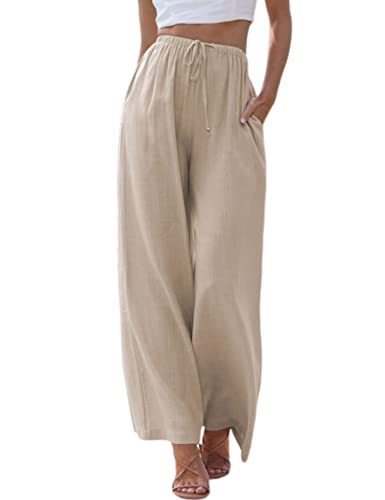 Tanming Wide Leg Linen Pants for Women Summer Flowy High Waisted Beach Palazzo Trousers