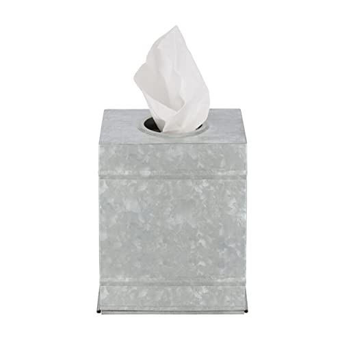 Walford Home Farmhouse Decor Galvanized Square Tissue Box Holder With Removable Bottom Cover, Generous No-Rip Oval Tissue Opening. - Decorative Bathroom Facial Tissue Box Holder #TOP4