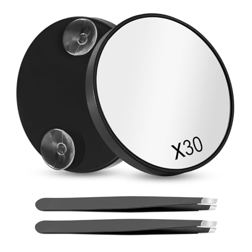 Espejo de aumento con ventosa, espejo de aumento 30X, espejo de aumento de viaje con ventosa y pinzas, espejo de maquillaje con aumentos para maquillaje, dormitorio, baño y viajes