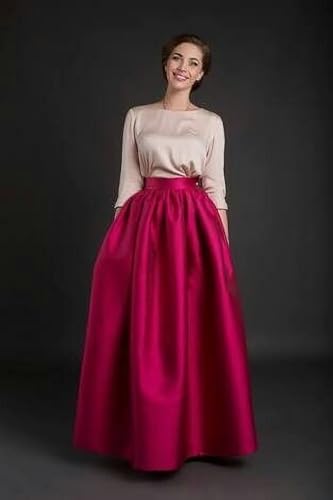 Pink Taffeta Long Maxi Skirt with Pockets – Handmade Classic Ball Gown Skirt for Women, Perfect for Christmas, Prom, or Wedding2