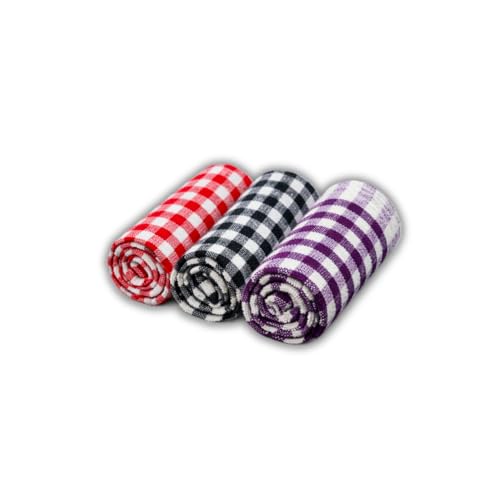 Image of Vriksham Pack of 3 Cotton Kitchen Cleaning Cloths | 16x24 inch Checkered Napkins for Wet & Dry use | Reusable & Absorbent (3, Multi 16x24)