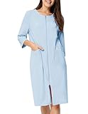 Womens Zip Up Robe Knee Length Zipper Bathrobes Spongy Shower Robe with Pockets Eggshell Blue S