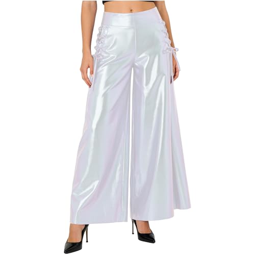 Leggings de fiesta efecto cuero metalizado: pantalones anchos de mujer para destacar en el club