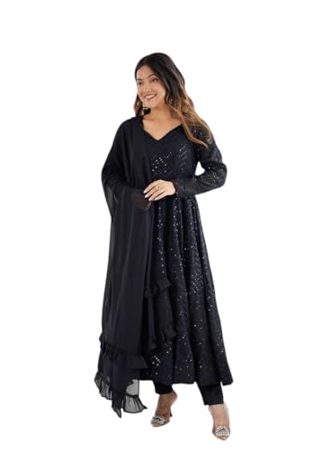Image of Women's Heavy Faux Georgette Embroidery Work Anarkali and Set Beautiful Dupatta Traditional for Women Any Occasion Lehenga choli