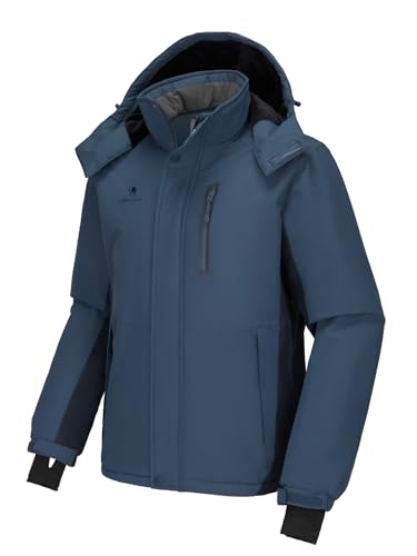 CAMEL CROWN Herren Ski Schneejacke Wasserdicht Winter Schneemantel Winddicht Warm Fleece Futter Kapuzen Parka Regenjacke, Dunkelblau, Medium