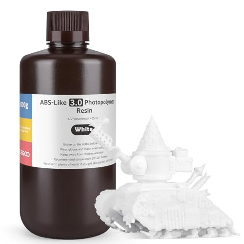 ELEGOO ABS-Like 3.0 Impresora 3D Resina Blanco 1000g, Resina Fotosensible Estándar no Quebradiza de Bajo Olor Adecuada para Impresora LCD 3D