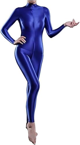 Yaaapiy Damen Ganzkörperanzug Jumpsuit Einteiler Hose Overall Halb-transparent Body Bodysuit eng Kostüm Catsuit mit Reisverschluss Dessous (Armee Grün Blickdicht, M)