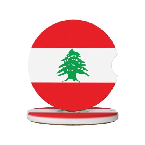 Phayah Lot de 2 sous-verres universels antidérapants pour voiture Motif drapeau du Liban 6,5 cm