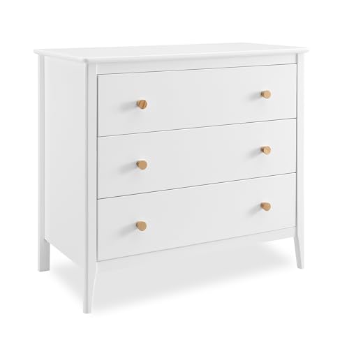 Delta Children Callum 3 Drawer Dresser with Interlocking Drawers, Bianca White/Natural