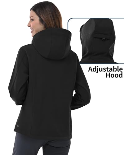 Outdoor Ventures Women's Softshell Jacket with Hood Fleece Lined Warm Lightweight Waterproof Insulated Windbreaker2