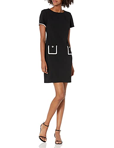 Image of Tommy Hilfiger Women's Short Sleeve Jewel Neck Contrast Piping Mini Shift Dress