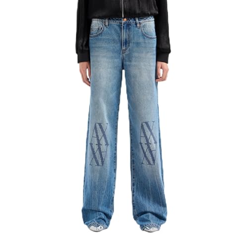 Armani Exchange Women's Low Rise Relaxed Fit Rigid Cotton Twill with Ax Embroidery on Knee