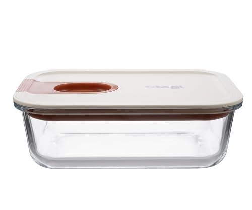 Image of STEGL Glass Food Storage Container with One-Handed Easy-Slide Unlock Lid | Airtight Leak-Proof Food Container with Pull-Ring | Microwave Dishwasher Safe Kitchen Storage Container