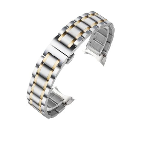 YINGO �J�[�u�G���h�X�e�����X�X�`�[�����v�o���h�u���X���b�g���v�X�g���b�v16mm 17mm 18mm 19mm 20mm 21mm 22mm 23mm 24mm�o���h(Silver gold-curved,17mm)