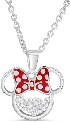 Disney Women and Girls Birthstone Jewelry, Minnie Mouse October White Synthetic Opal Shaker Pendant Necklace, Silver Plated, 18+2" Extender