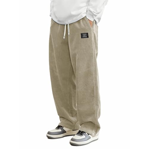 Générique Pantalon Homme Hiver Velours Côtelé Taille Elastique Baggy Pantalon Jogging Homme avec Cordon Léger Elastique Chaud Pantalon avec Poches pour...