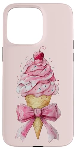 アイスクリームコーン ストロベリーガール ピンク コケット リボン スマホケース iPhone 15 Pro Max 用
