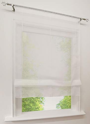 CURTAIN LAND Store Romain Transparent Bordure Colorée Passe Tringle (LxH-60x155cm, Bordure Blanc) Cover
