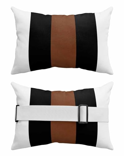 Black Brown Whte Outdoor Beach Pool Chaise Lounge Chair Head Throw Pillow Covers 12x20 With Insert And Elastic Stripe Set of 2,Lumbar Cushion Pillow Cases,Boho Geometric Tribal Stripes Modern