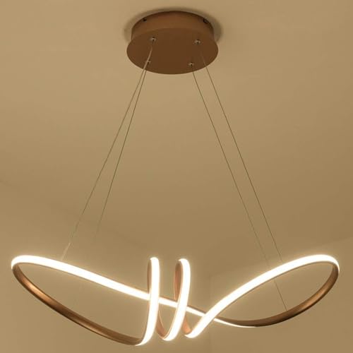 Image of SINOMAN Loop LED Hanging Chandelier Light Golden Finish Modern Decorative Pendant Ceiling Lighting Fixture Energy Saving Acrylic Spiral Ring Design Warm White Glow for Home & Office Decor