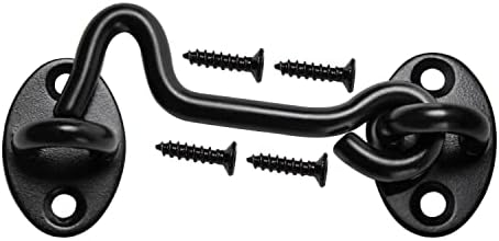 Klurent 4" Barn Door Latch Door Lock Hardware, Sliding Door Lock Eye Hook Latch with Screws, Rust-Resistant Metal Gate Latch, Privacy Hooks Latch for Inside Door, Wooden Fence, Garage Door (Black)