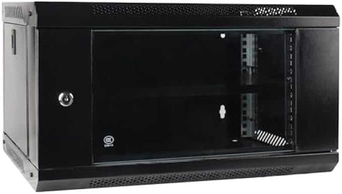 6U Wall Mount Network Server Cabinet with Glass Door, Locks, Removable Side Panels, for IT Equipment, A/V Devices, Black