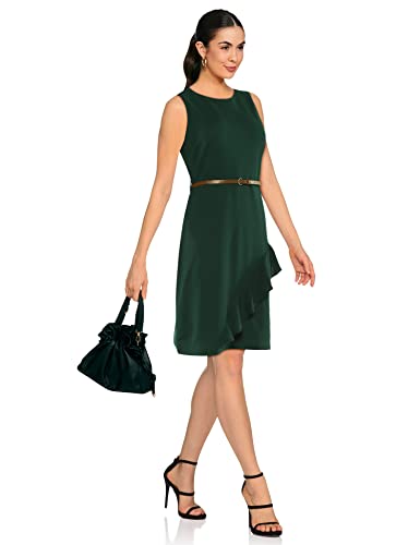 Image of FabAlley Department233 Poly Lycra Regular Green Ruffled Bodycon Dress with Tan Belt