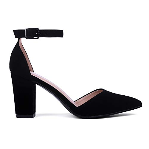Women Ankle Strap D'Orsay Pointed Toe Block Heel Pump3